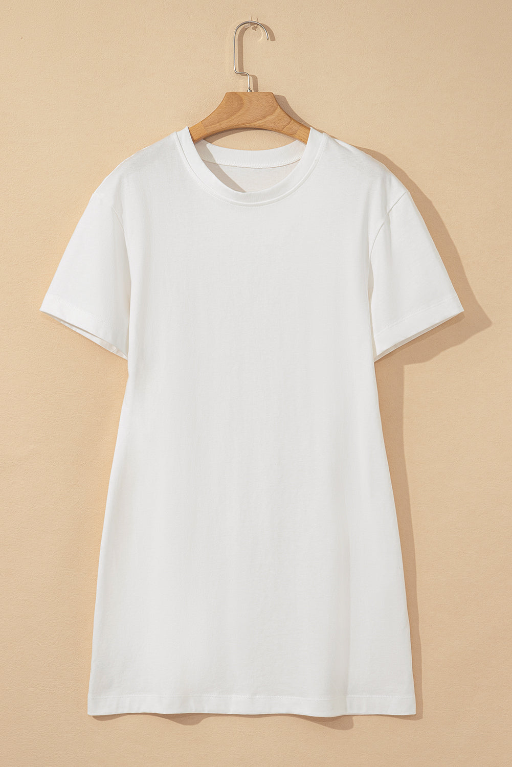 White Drop Shoulder Crew Neck Shift T Shirt Dress