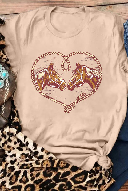 Khaki Rodeo Horse Graphic Western Cowgirl Fashion T Shirt