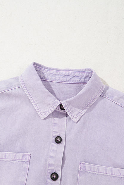 Orchid Petal Double Chest Pocket Denim Shirt Dress