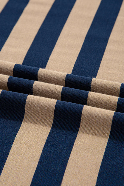 Black Stripe Print V Neck Maxi Dress with Side Splits