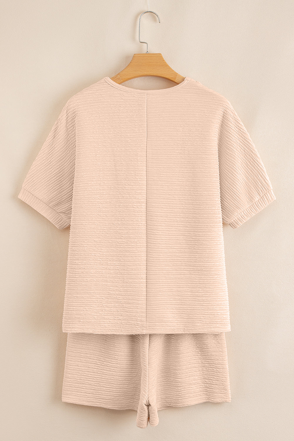 Apricot Textured V Neck T Shirt and Shorts Set