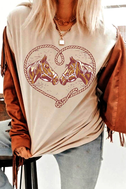 Khaki Rodeo Horse Graphic Western Cowgirl Fashion T Shirt