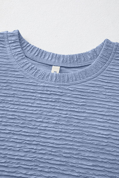 Myosotis Solid Color Textured Crinkle Short Sleeve T Shirt Dress